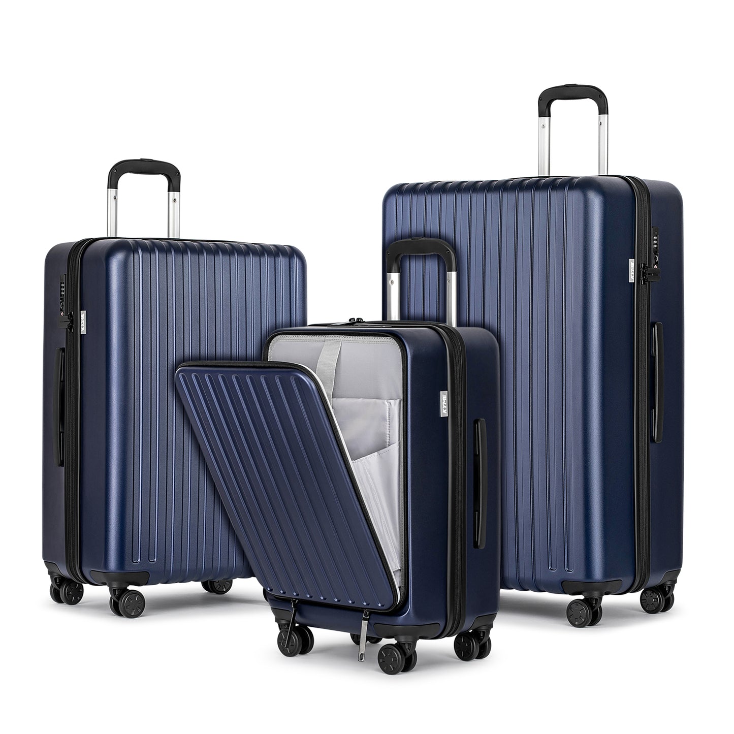 3 Piece Luggage Sets,Front Open Hard Shell 100% PC Suitcase With Double Spinner Wheels & TSA Lock