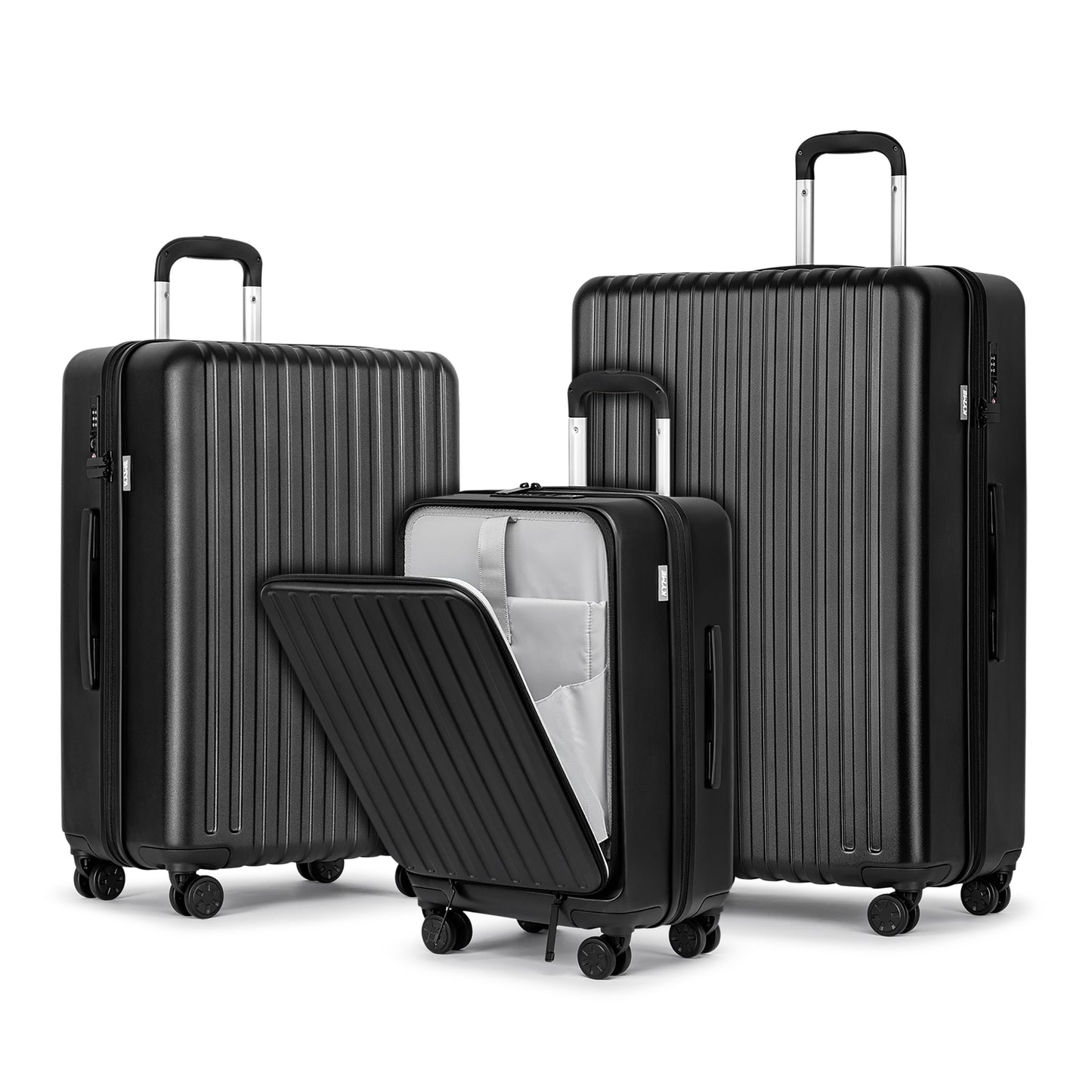 3 Piece Luggage Sets,Front Open Hard Shell 100% PC Suitcase With Double Spinner Wheels & TSA Lock