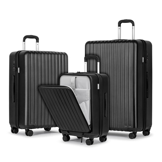 3 Piece Luggage Sets,Front Open Hard Shell 100% PC Suitcase With Double Spinner Wheels & TSA Lock