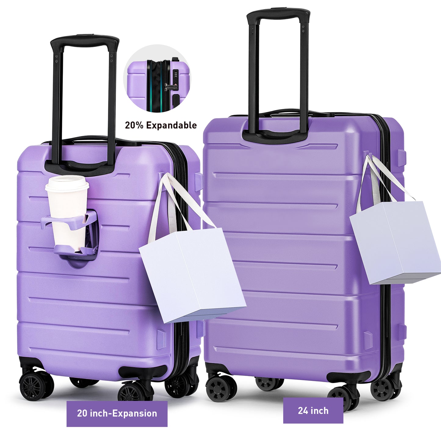 WEPLUS 2-Piece 20" Expandable Spinner Carry-on 24" Hardside Luggage Set TSA Lock Suitcase